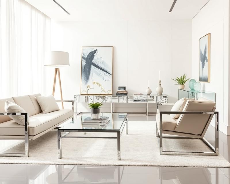 Nowoczesne wnętrza z chromowanymi elementami meblowymi i aranżacje